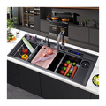 Ultrasonic Kitchen Sink Cleaner: 3-in-1 Black Stainless Steel Sink for Vegetable & Seafood Cleaning1
