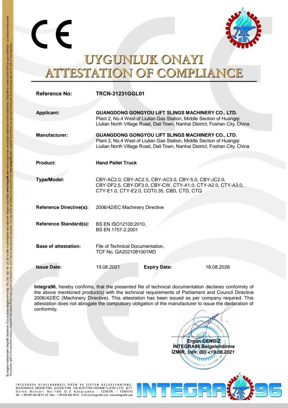 Hand Pallet Truck CE report