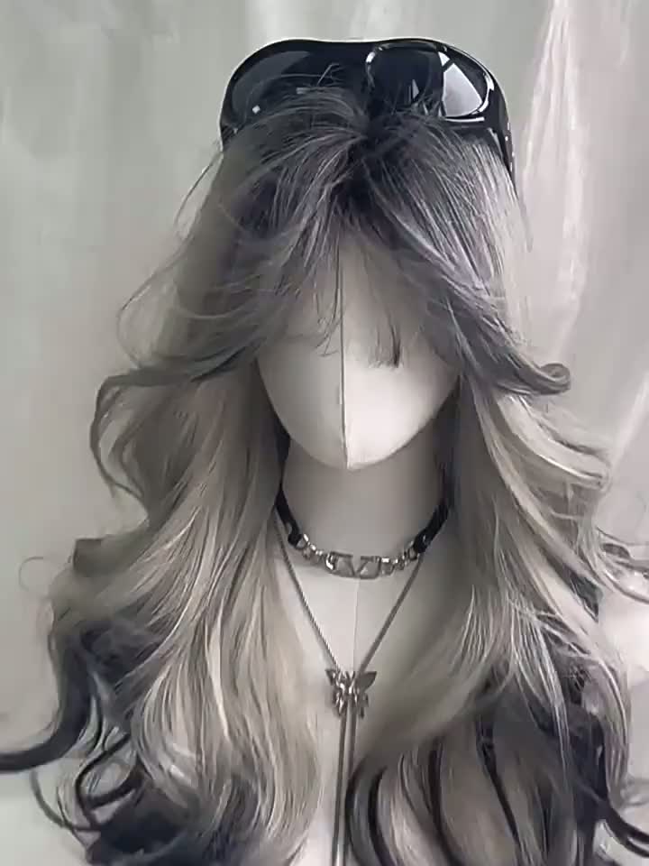 Tóc giả dài gợn sóng màu xám chất lượng cao