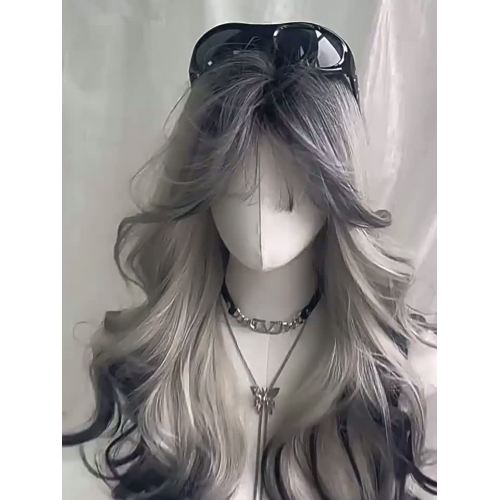 Tóc giả dài gợn sóng màu xám chất lượng cao