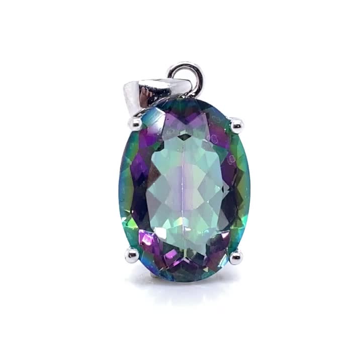 oval 10*14 rainbow mystic fire topaz loose gemstone 925 sterling silver  pendant1