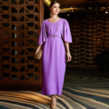 Abaya Femmes Robe Musulmane یقه V با آستین گشاد رنگ ثابت بدلیجات تولید کنندگان برای لباس های گمرکی1
