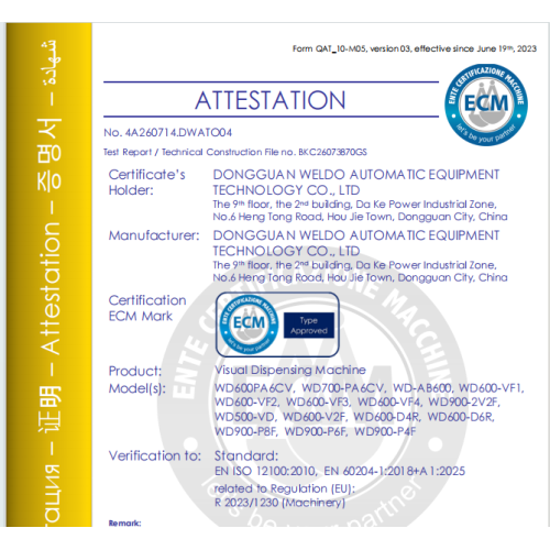 Breaking Update: All WELDO Core Dispensing Machines Certified EU CE by ECM NB 1282