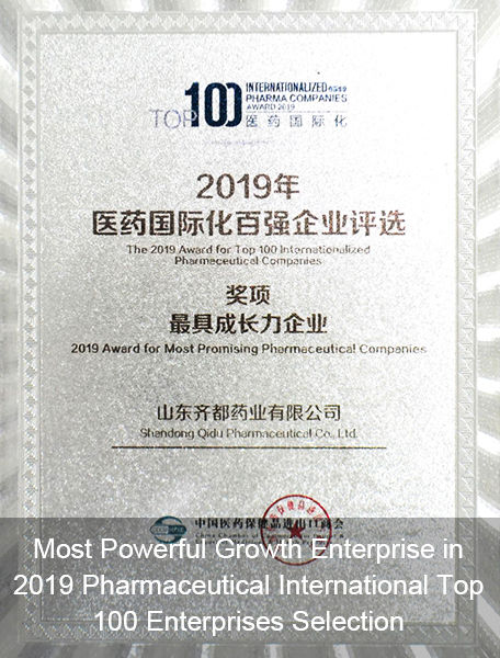 2019 Award for Top 100 Internationalized Pharmaceutical Companies