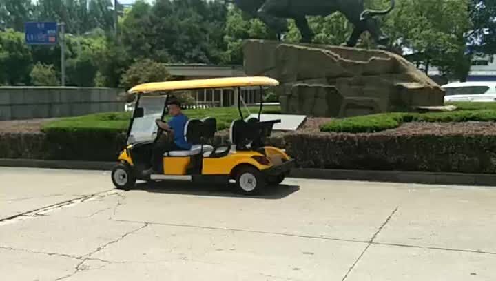 Vídeo de condução de carrinho de golfe elétrico de 6 lugares amarelo.mp4