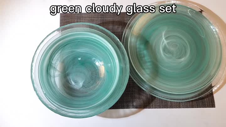 لوحة طبق أدوات المائدة الزجاجية الخضراء الملونة