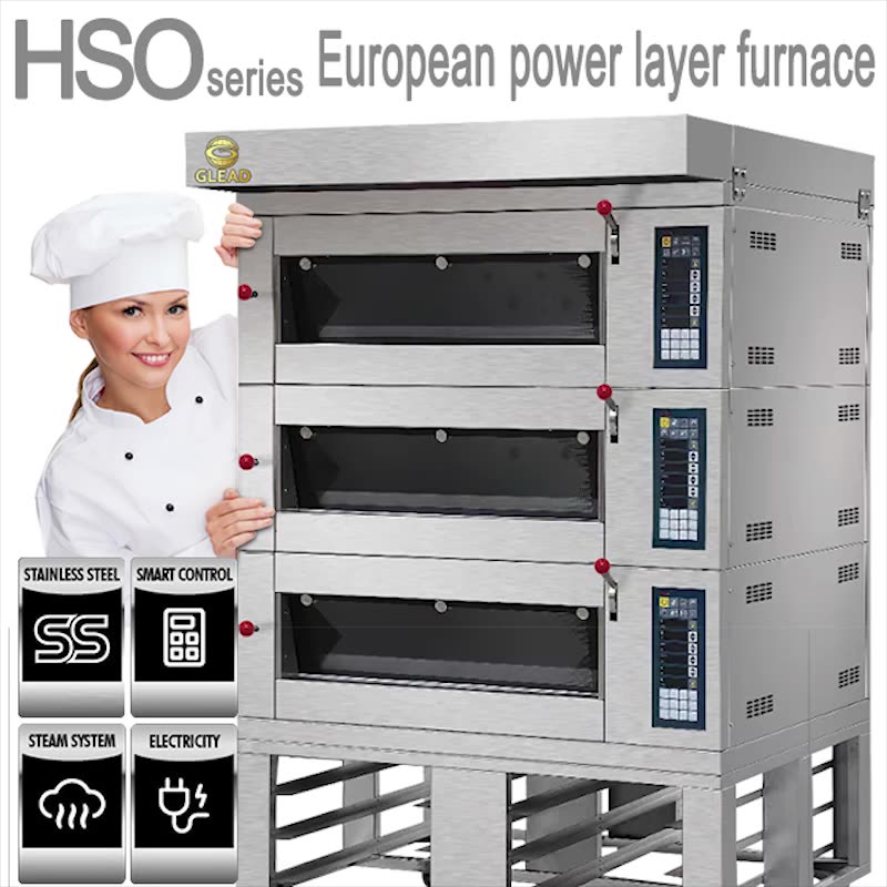 Kommerzieller HSO European Electric Ofen Hochqualität 3 Deck 6 Tabletts Perlenschwarz ohne Regal Backofen1