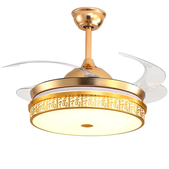 Ventilador de teto de lâmina retrátil com controle remoto e luz LED1