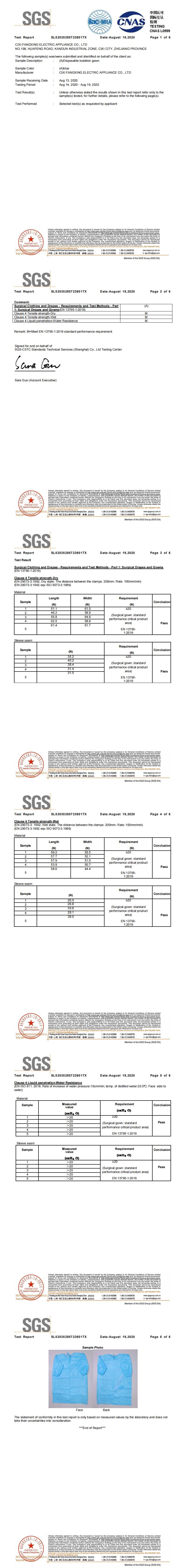 SGS testing report 