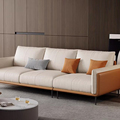 Modular Corner Leather Sofa Set with Fabric Bed Feature1