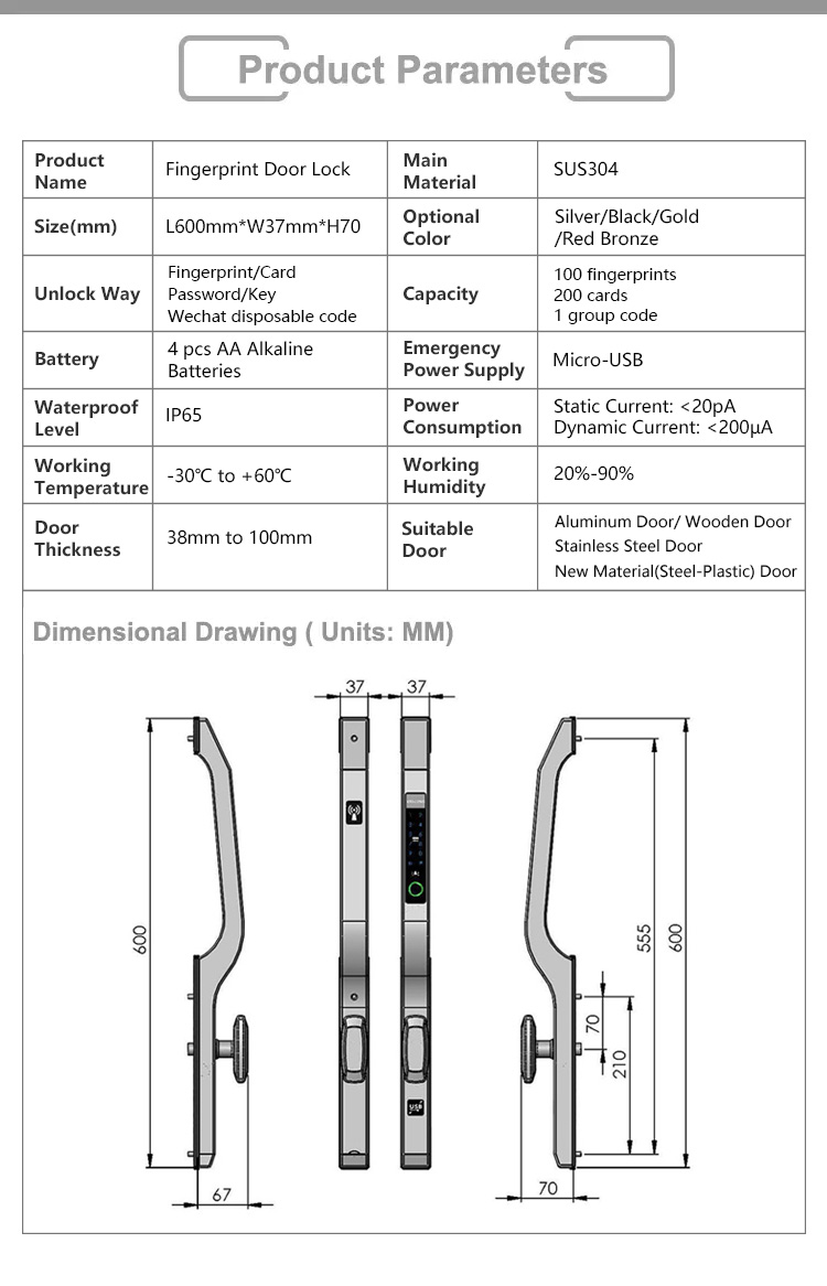 X600 Smart Anti-Theft Fingerprint Lock Parameters