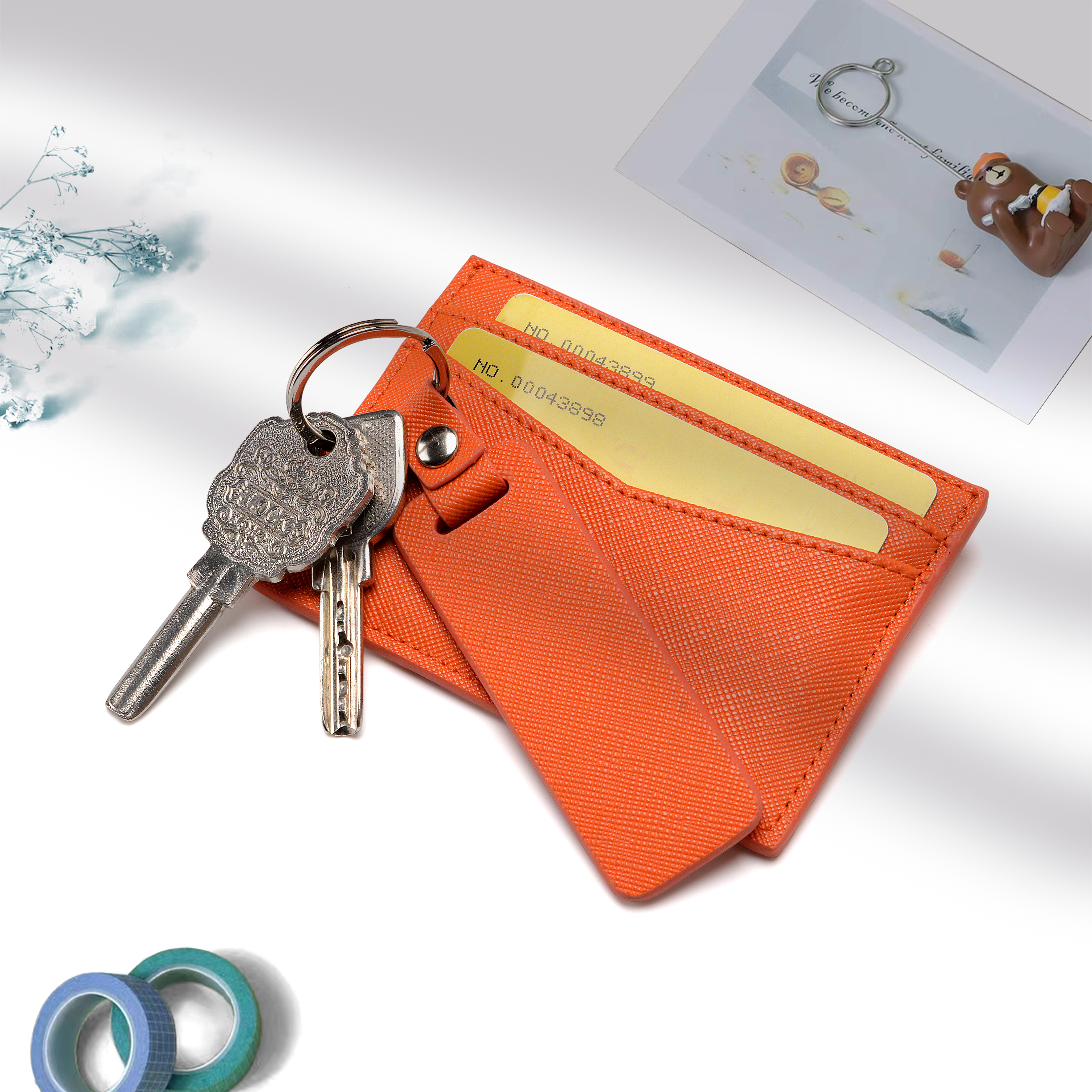 Orange cardholder with key chain