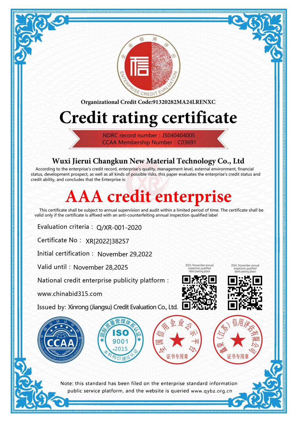 Credit Rating Certificate 