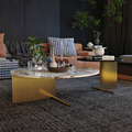 Foshan Nordic Luxury Round White และ Gold Coffee Table สำหรับห้องนั่งเล่นสแตนเลสสตีลที่ทันสมัยหินอ่อนด้านบนโต๊ะกาแฟ 1