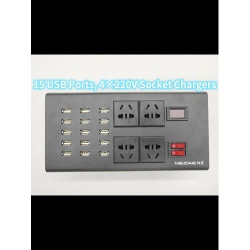 15 USB 포트, 4 × 220V 소켓 충전기