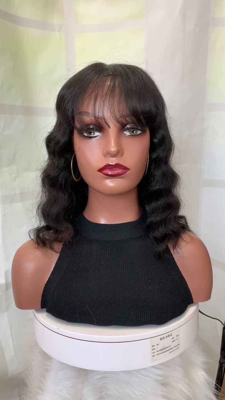 Wave Bob Bob Wig avec des franges Human Hair Pre-Pluc