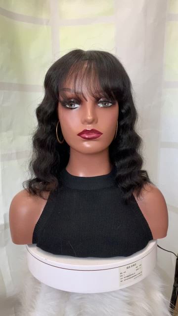 Body Wave Bob Wig  with Bangs  Human Hair Pre-Pluc