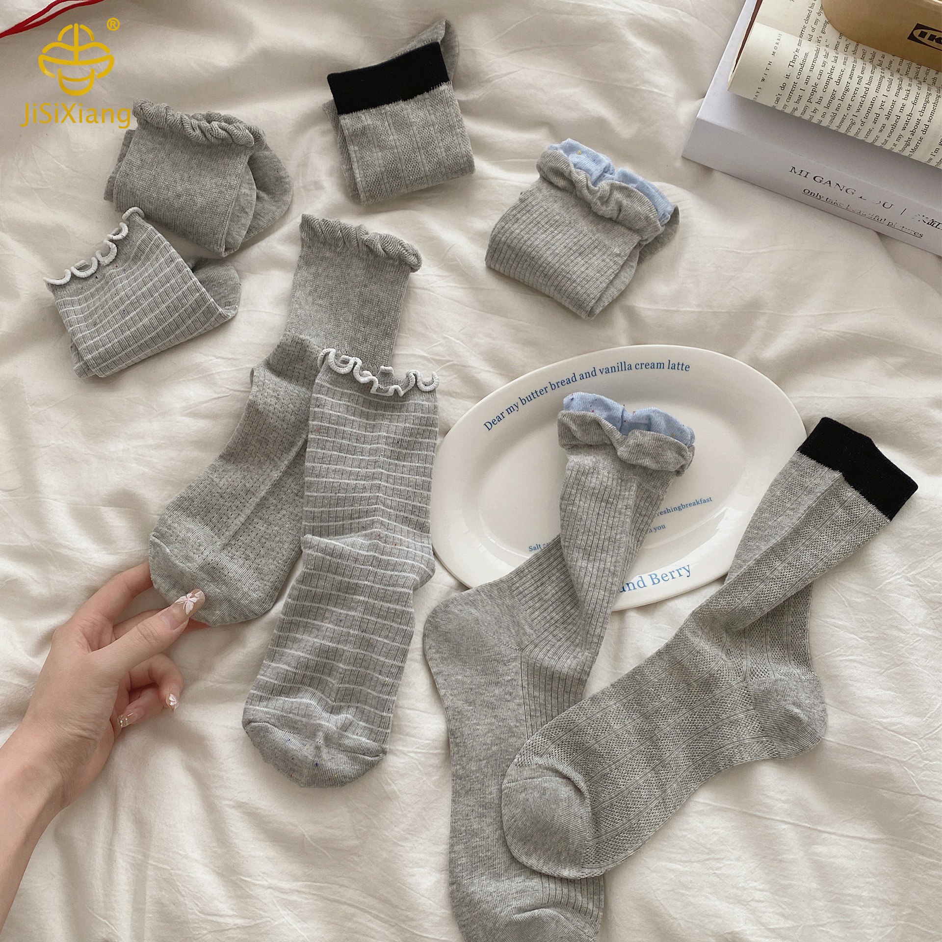 한국 버전 버섯 레이스 미드 튜브 양말 버블 입 안고 트렌디 한 양말