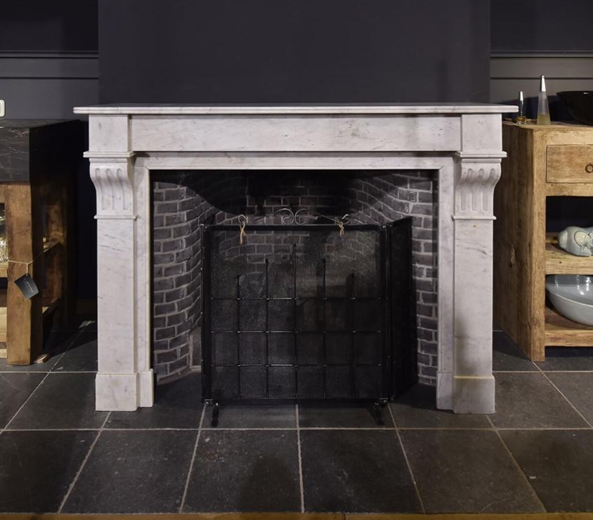 Elegant Handcrafted Solid Marble Fireplace Mantel with Timeless Classic Design