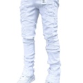 Streetwear Κατασκευάστηκε άντρες High Street Disped Denim Flare Pants Stacked Jeans1