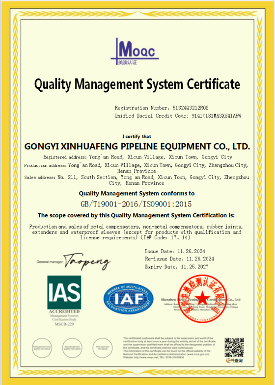 Quality Management System Certificate