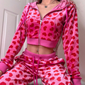 Custom Vintage Printed Pink Hoodies Women Zipper Up Cropped Sweatshirt Winter Basic 2 Piece Set Women1