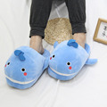 Cute Pink and Blue Whale Slippers - Warm Plush Bedroom Slippers for Women1