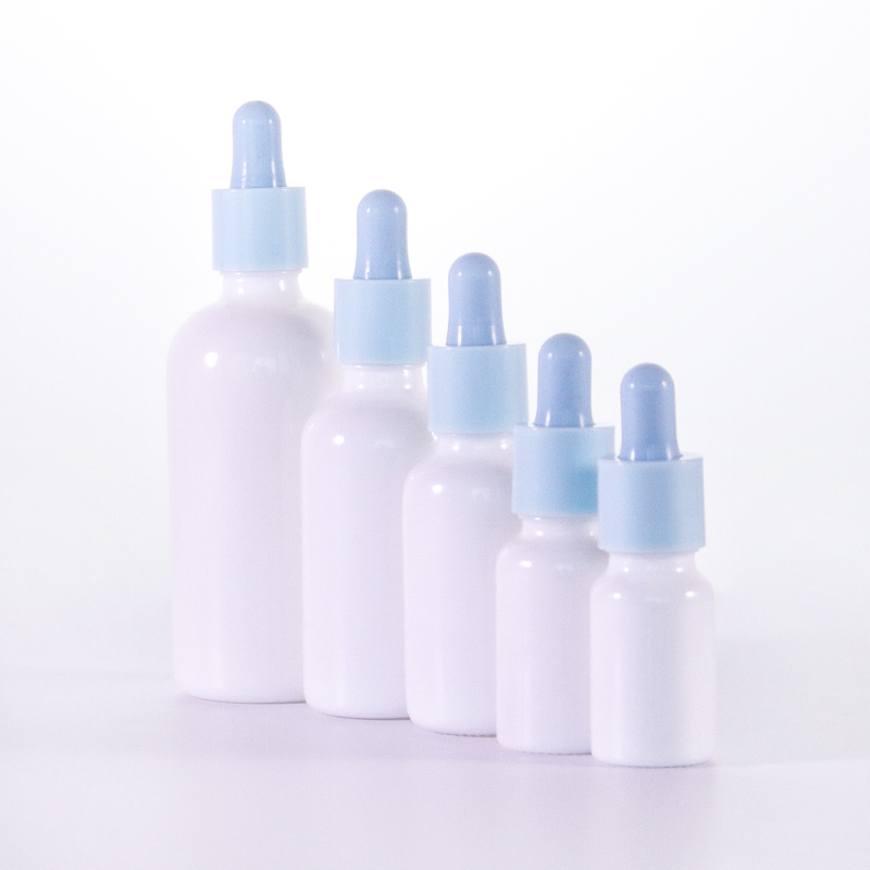 Blue Dropper Opal White Essential Oil Bottles