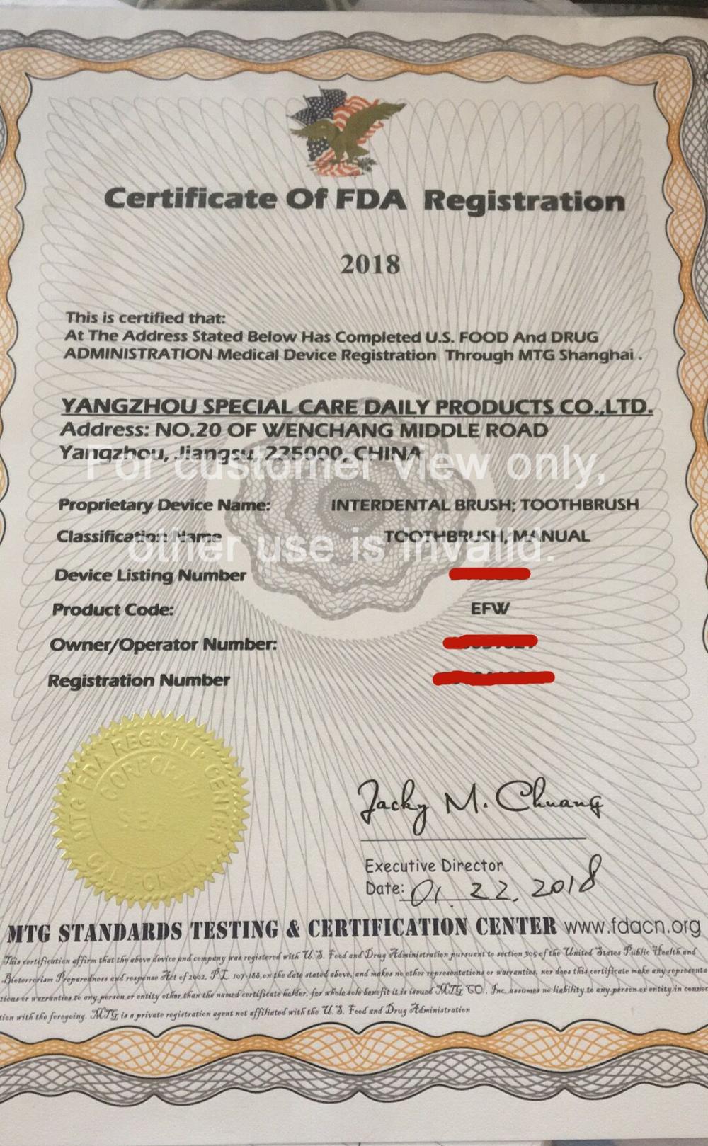 Certificate Of FDA Registration