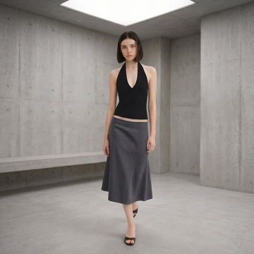 Gray Paneled Low-Rise A-Line Mini Skirt