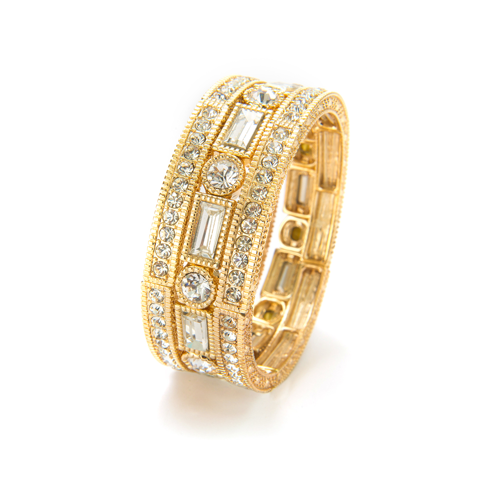 Hot sale custom gold plated crystal paved women designer stretch bracelet set1