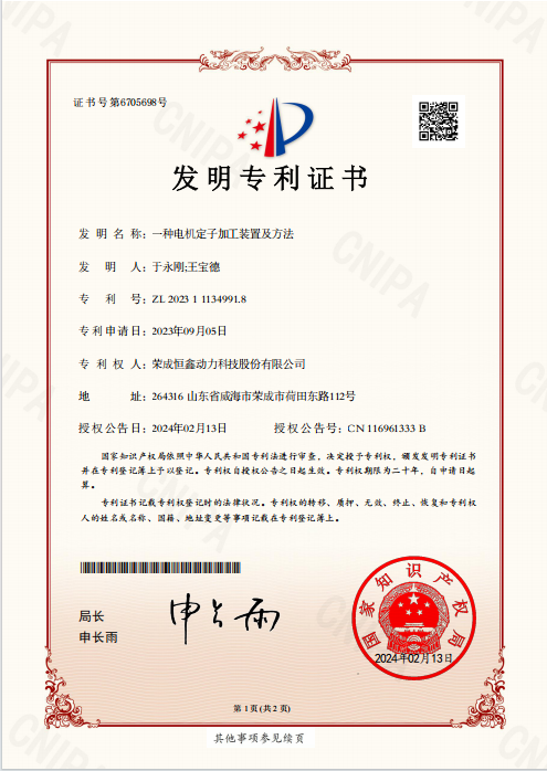 Patent Certificate for Invention
