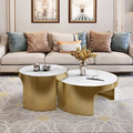 Desain Mewah meja kopi set ruang tamu finish furniture teh furniture vintage batu sintered round gold coffee table1