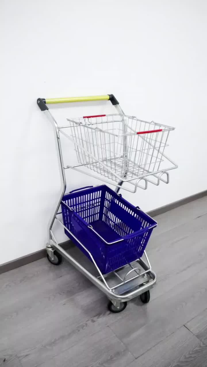 Two Layers Metal Shopping Basket Trolley