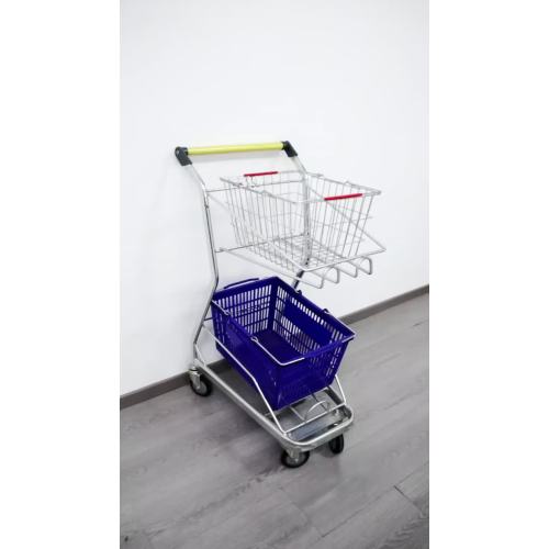 Two Layers Metal Shopping Basket Trolley