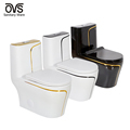 OVS Luxury Design White Black Gold Floor-Mounted P-Trap WC Toilet Bowl1