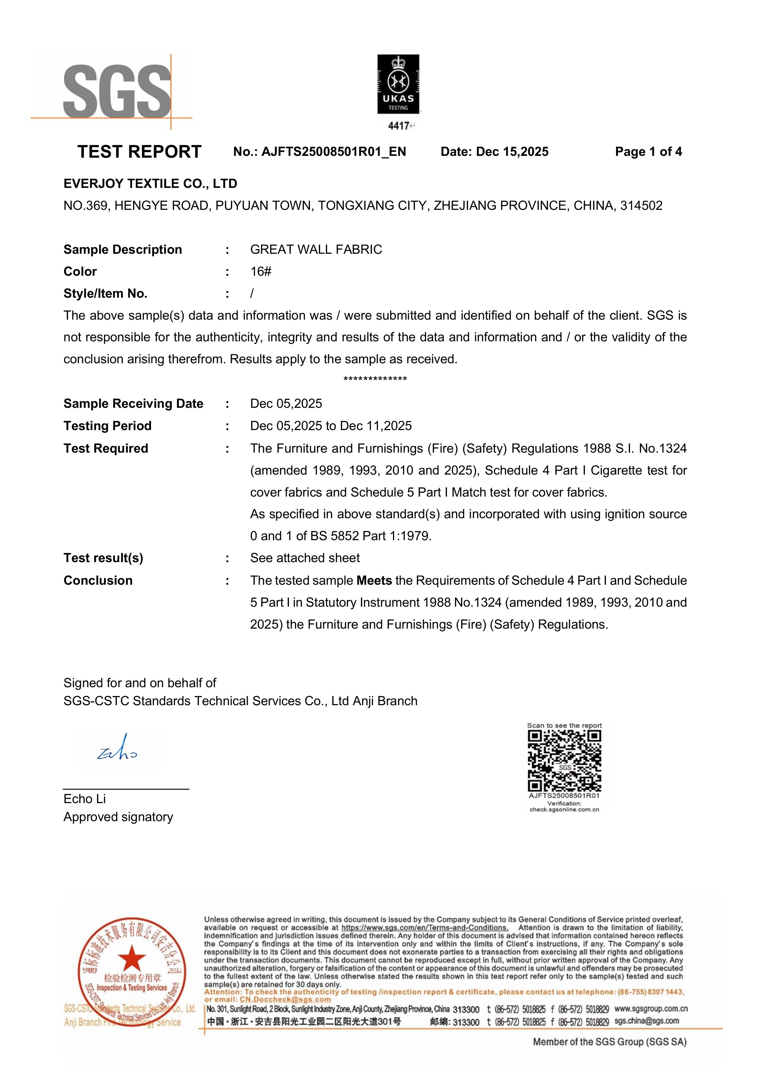 UKFR Fabric Test Report