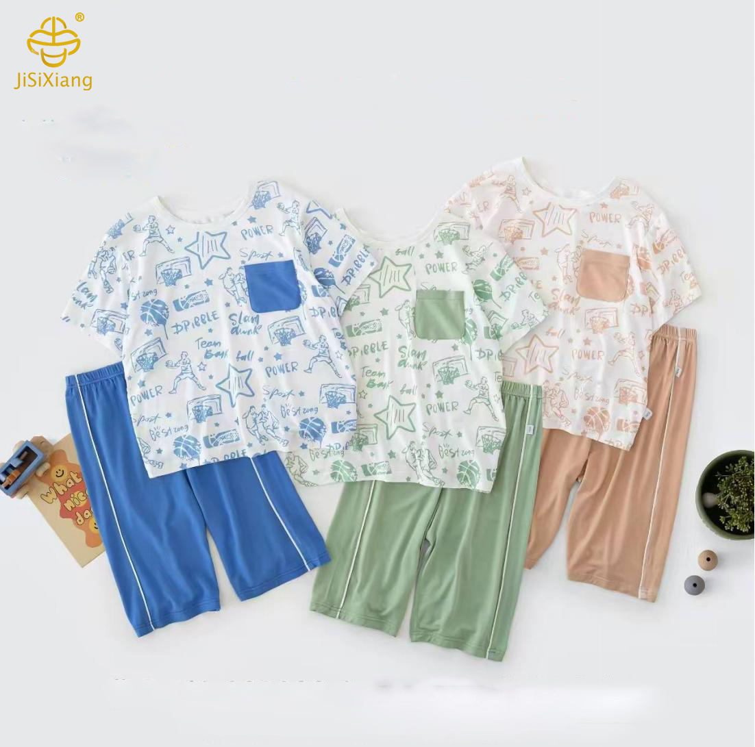 어린이 만화 곰 인쇄 반팔 세트