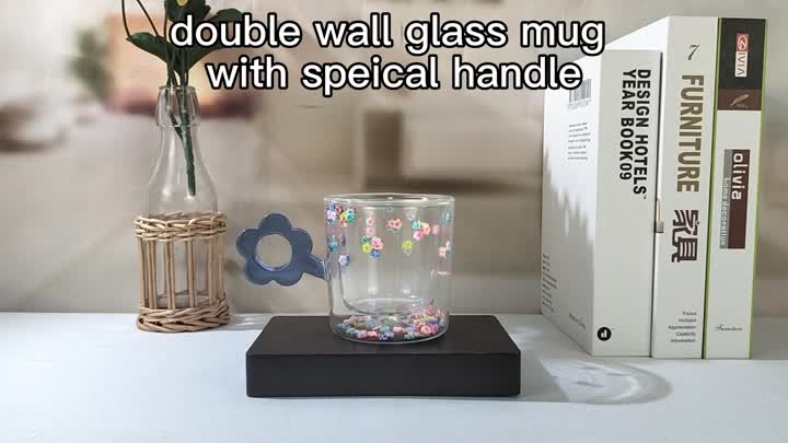 double wall  glass mug with handle