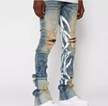 Mens Rapped Patch Hole στοιβαγμένο Slim Fit Jean Jeans Paint For Men Custom Washed Pants1