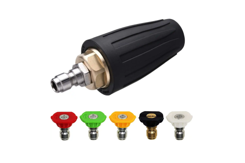 What are the causes of wear or damage to high pressure washer nozzles?
