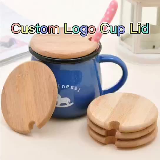 Wholesale reusable creative bamboo coffee cup lid wooden Mug cup cover carved logo1