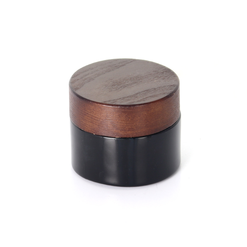 50gBlack Glass Cosmetic Cream Jar With Bamboo Lid