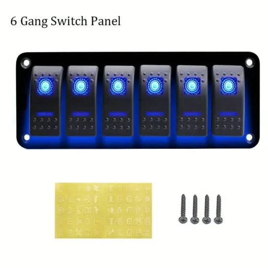 Pre-Wired 4 Gang Rocker Switches Panel W/4.8A USB Charger Socket Panel W/Voltmeter1