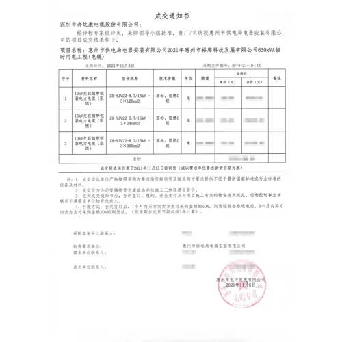 Los cables de potencia de voltaje mediano de Bendakang ganaron una nueva licitación de Huizhou Power Grid