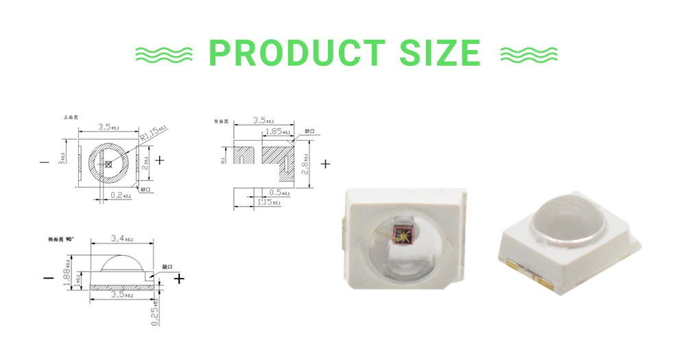 Size of 520nm LED 90 degree