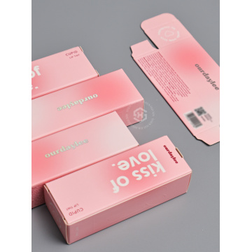 Boîte d'emballage en papier personnalisée rose dégradé : présentation du produit de teinte rehaussante pour les lèvres et les joues