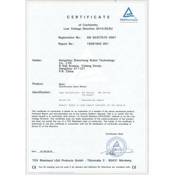  CERTIFICATE OF CONFORNITY LOW VOLTAGE DIRECTIVE 2014/35/EU