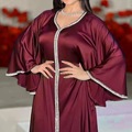 فروش عمده عبای زنان مسلمان دبی لاکچری ابیا ساتن آستین خفاشی یکرنگ لباس کافتان مهمانی عروسی ماکسی آبای1
