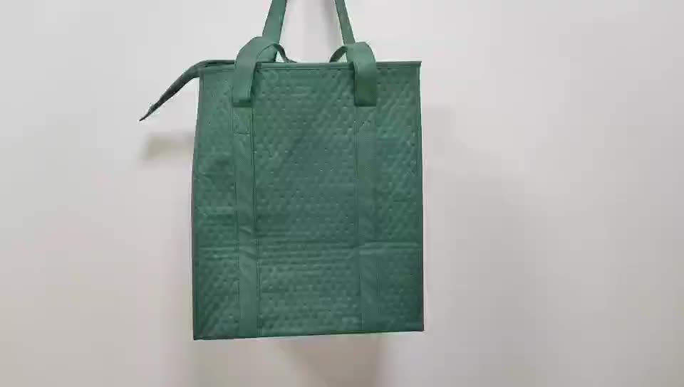 Eco Friendly Non-woven Tote Shopping Reinforce X-cross Handle Insulated Aluminium Foil Nonwoven Grocery Cooler Bag1